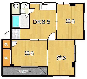 レジデンス香川II(3DK/3階)の間取り写真
