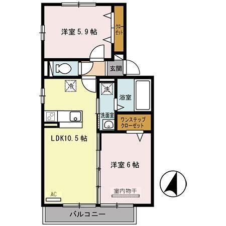 サンライトヒルズ A(2LDK/2階)の間取り写真