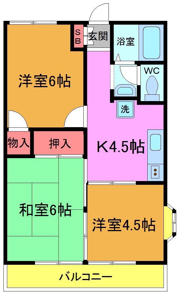 ライトコート国府台III(3K/2階)の間取り写真