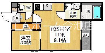 GRANDTIC ETINCELLE(1LDK/1階)の間取り写真