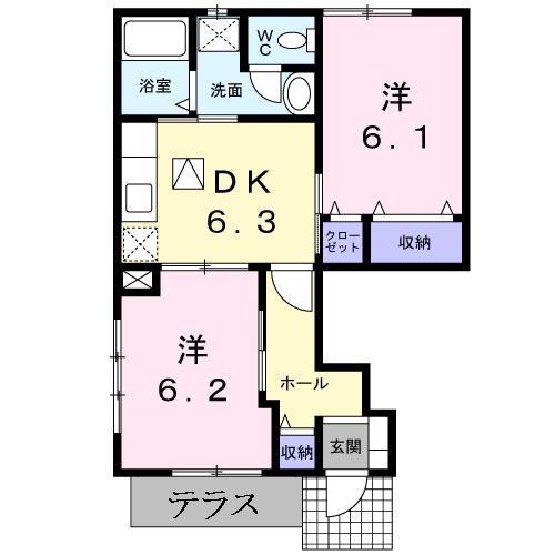 セラヴィ・ドゥ(2DK/1階)の間取り写真