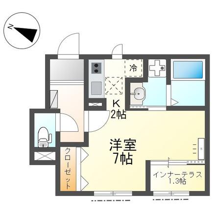 グローリアス(ワンルーム/1階)の間取り写真