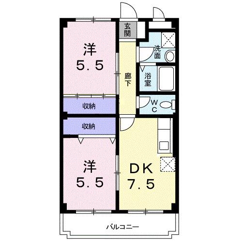 ルレーブ・ロイヤル(2DK/2階)の間取り写真