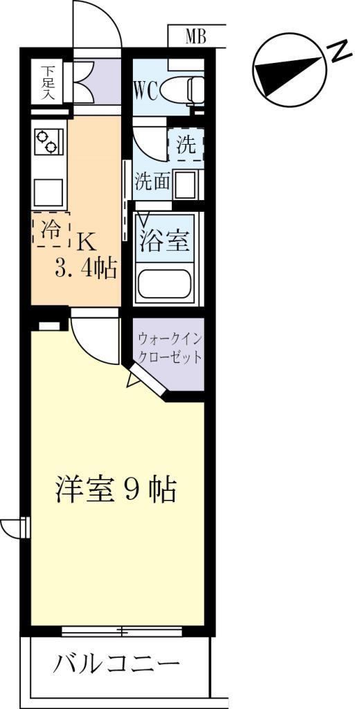 ウイングマリーノ港町(1K/3階)の間取り写真