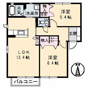 レフィナードB棟(2LDK/1階)の間取り写真