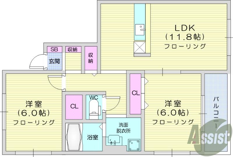 ポプラールA(2LDK/1階)の間取り写真