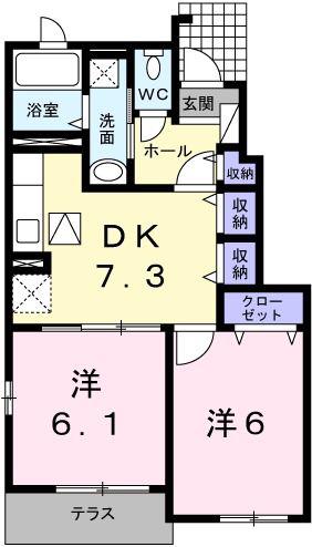 ラフレシールあぼしC(2DK/1階)の間取り写真