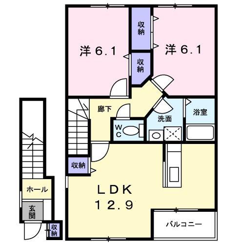 レバンテB(2LDK/2階)の間取り写真