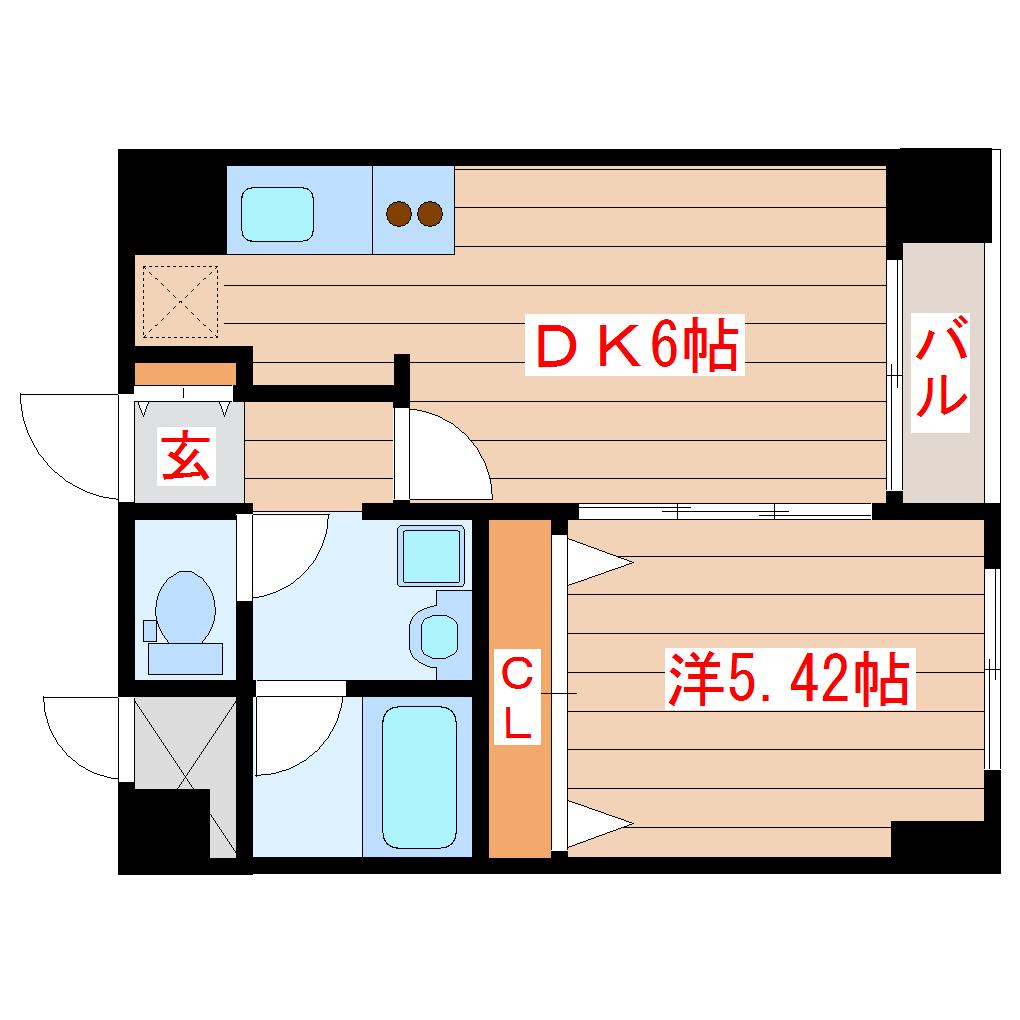 シェナンド土樋(1DK/6階)の間取り写真