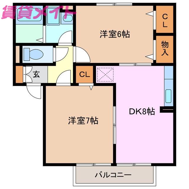 プレミールボヌールF(2DK/1階)の間取り写真