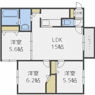 システムコート伏見(3LDK/2階)の間取り写真
