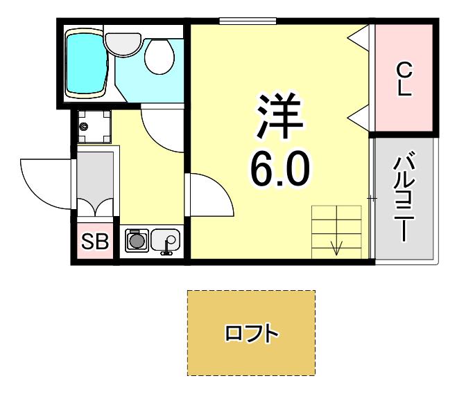 THREE FIELD和田岬(1K/5階)の間取り写真