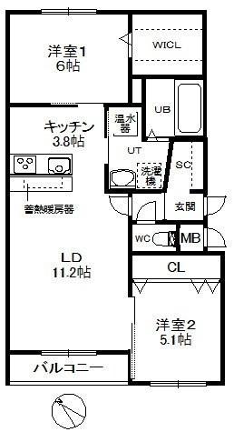 ハイクレア(2LDK/2階)の間取り写真
