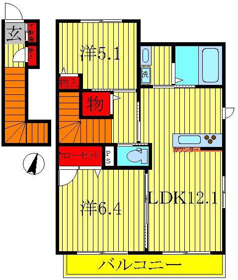 ラ・シェール(2LDK/2階)の間取り写真