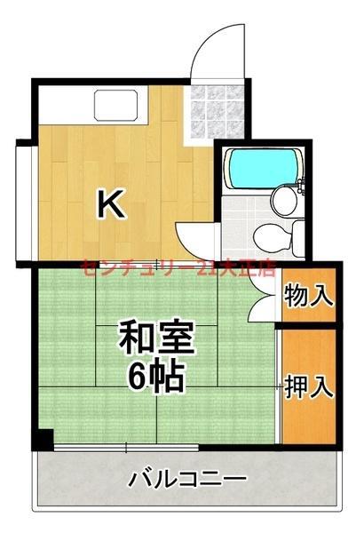 モリハイツ(1DK/2階)の間取り写真