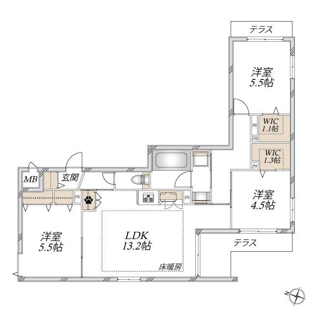 CHATEAU NOIR(3LDK/1階)の間取り写真