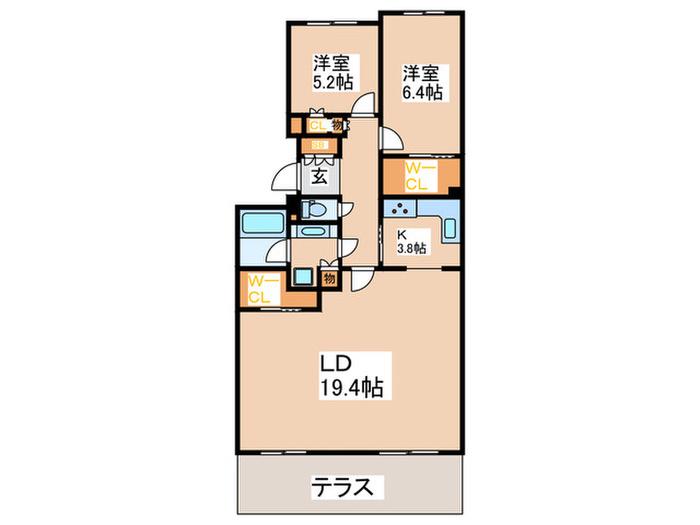 パークホームズ祖師谷ガーデンズコート(2LDK/1階)の間取り写真