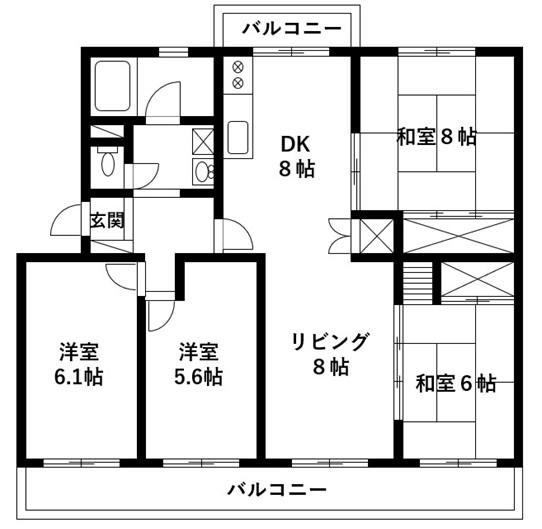 中央台ハイツ6号棟(4LDK/4階)の間取り写真