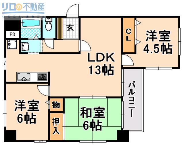 山本不動産第6ビル(3LDK/5階)の間取り写真
