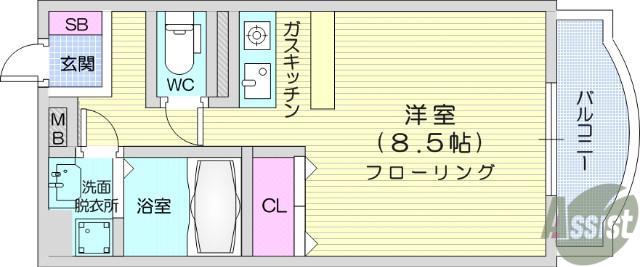 柏木YKハイツ(ワンルーム/4階)の間取り写真