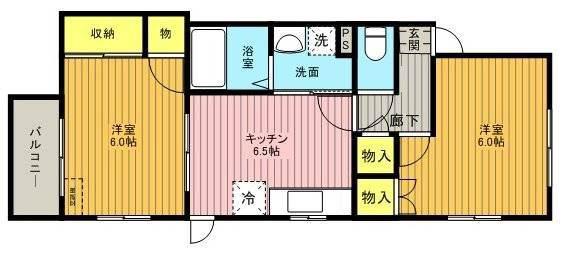 SKヒルズI(2DK/1階)の間取り写真
