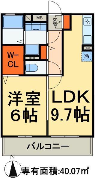 シエルルージュ松戸(1LDK/3階)の間取り写真