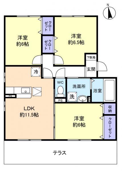 アヴェニール志津B(3LDK/1階)の間取り写真