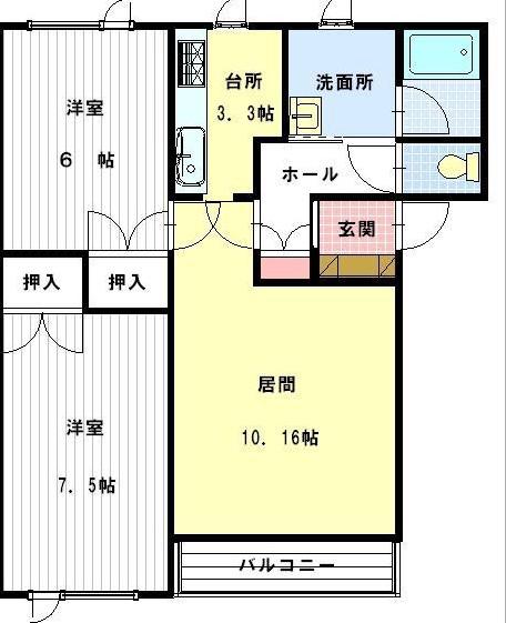 パークハイツ青柳(2LDK/2階)の間取り写真