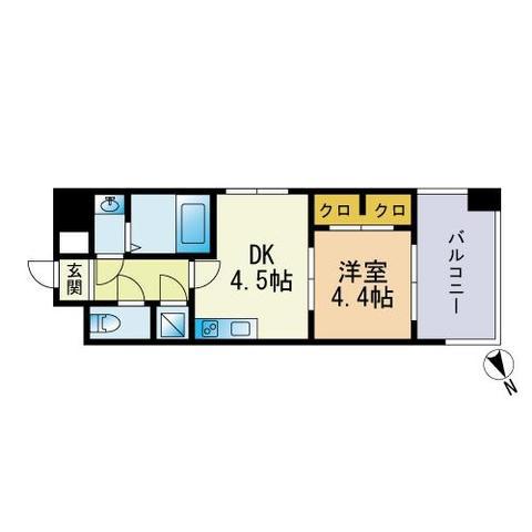 エスティメゾン薬院(1DK/7階)の間取り写真