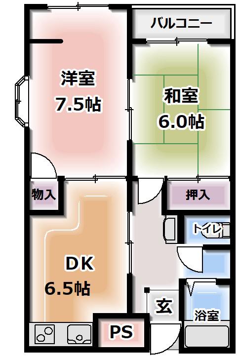 シティライフ佐太(2DK/4階)の間取り写真