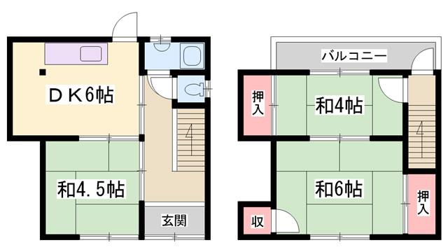 小谷アパート東棟 北から3(3DK/1階)の間取り写真