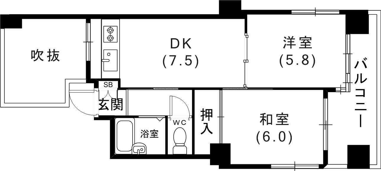 ラ・セーヌ六甲(2DK/5階)の間取り写真