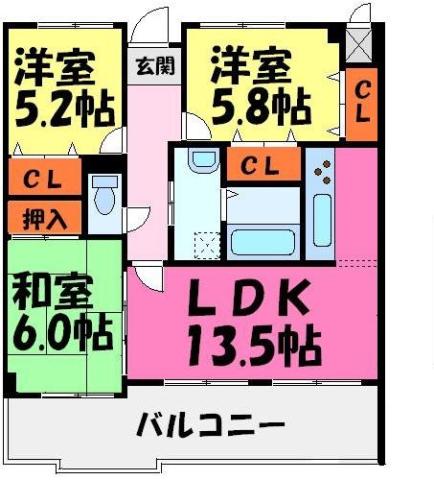 オーベルジュ宝塚(3LDK/2階)の間取り写真