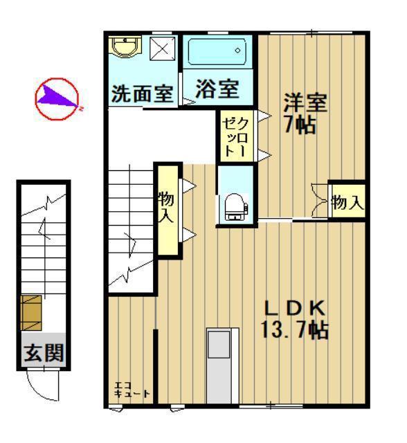 K.クレスト新寺町(1LDK/2階)の間取り写真