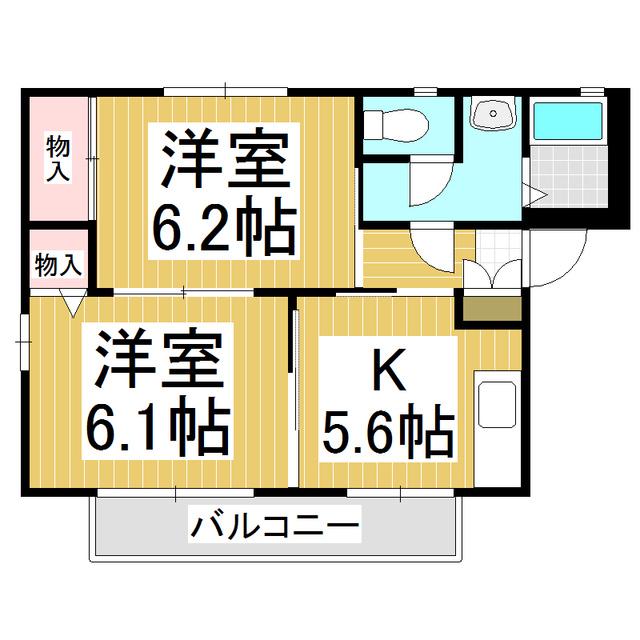 フレグランスひがのE棟(2K/2階)の間取り写真