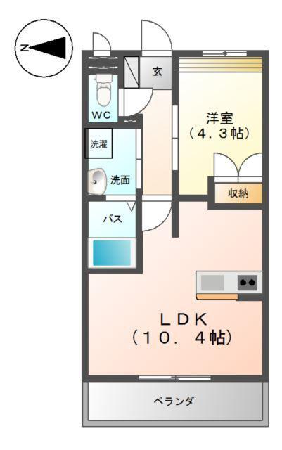 イーストヒルズ宿郷(1LDK/4階)の間取り写真