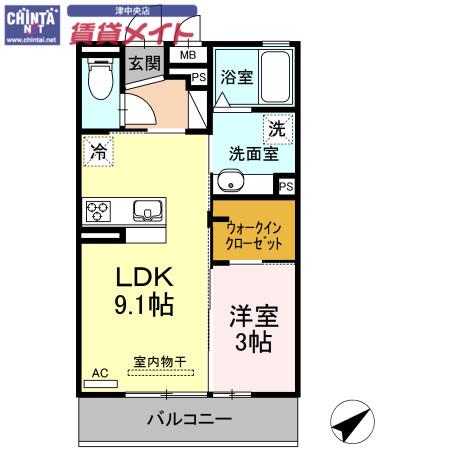 D-ROOM SKY(1LDK/2階)の間取り写真