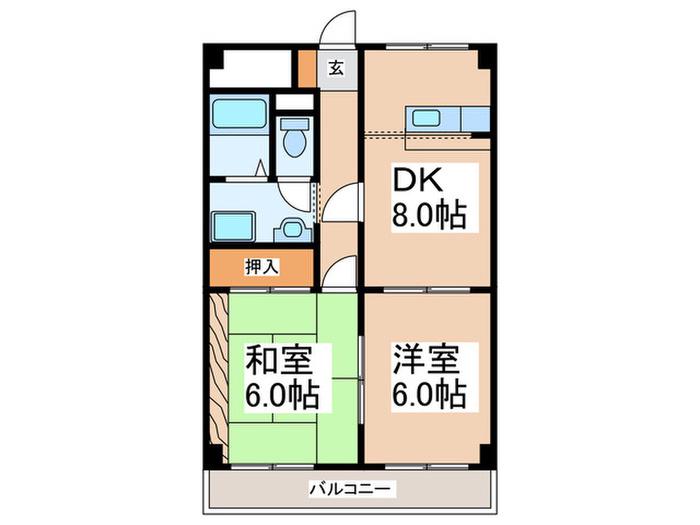 サンメゾンヒラニ6号館(2DK/4階)の間取り写真