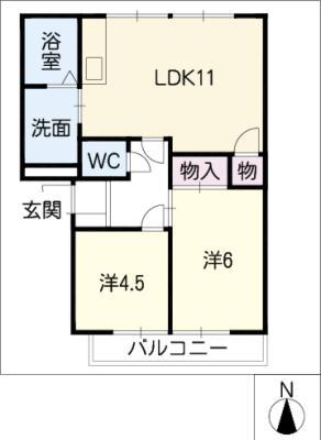 シャトータウン可児(2LDK/1階)の間取り写真