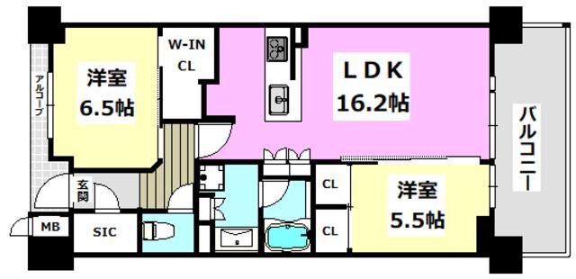 ジオ茨木中穂積(2LDK/2階)の間取り写真