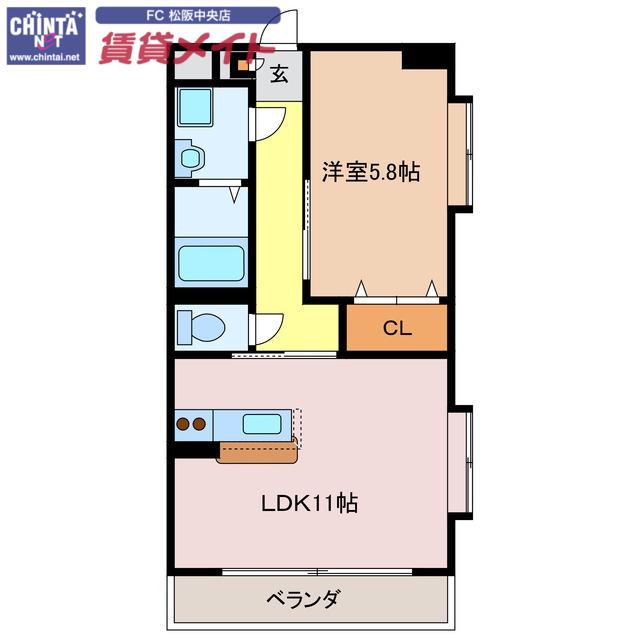シャンティーク(1LDK/3階)の間取り写真