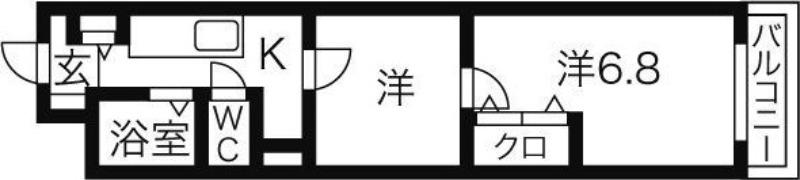 ヒルズ辨天(1DK/2階)の間取り写真