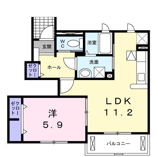 アンダンテモンテウノ(1LDK/1階)の間取り写真