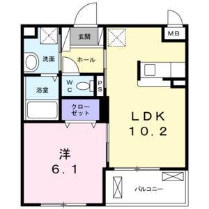 CAMOUR(1LDK/2階)の間取り写真