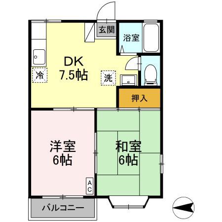 エステート笹谷 B(2DK/2階)の間取り写真