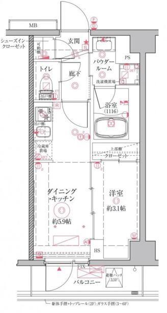 クレイシアIDZ二子新地(1DK/6階)の間取り写真