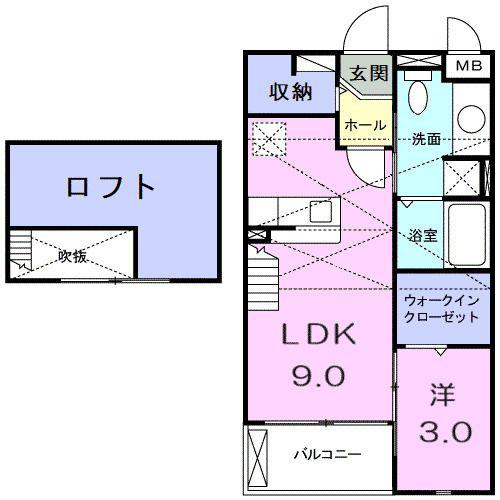 サンルーラルA(1LDK/2階)の間取り写真