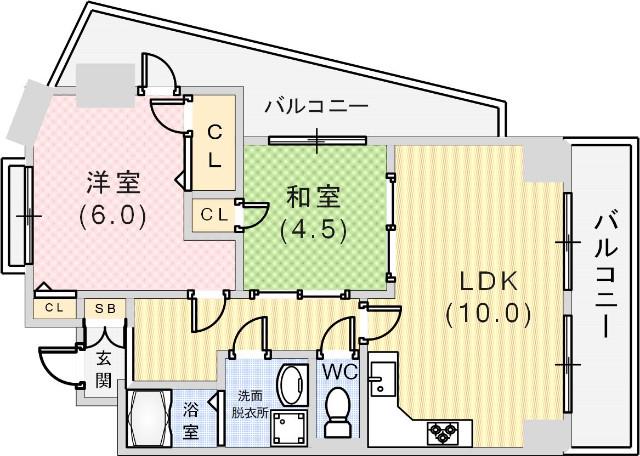 ローレル三宮(2LDK/6階)の間取り写真