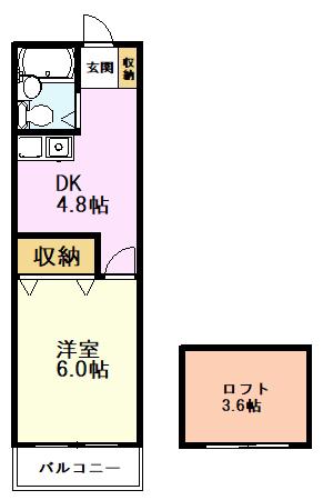 スカイビュー本多(1DK/1階)の間取り写真