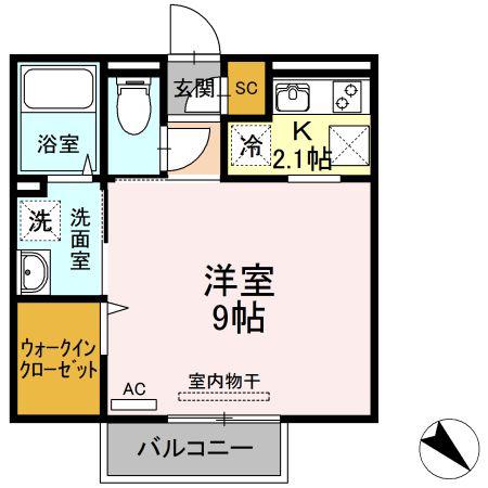 GRAND-ROOM朝日ヶ丘(1K/1階)の間取り写真